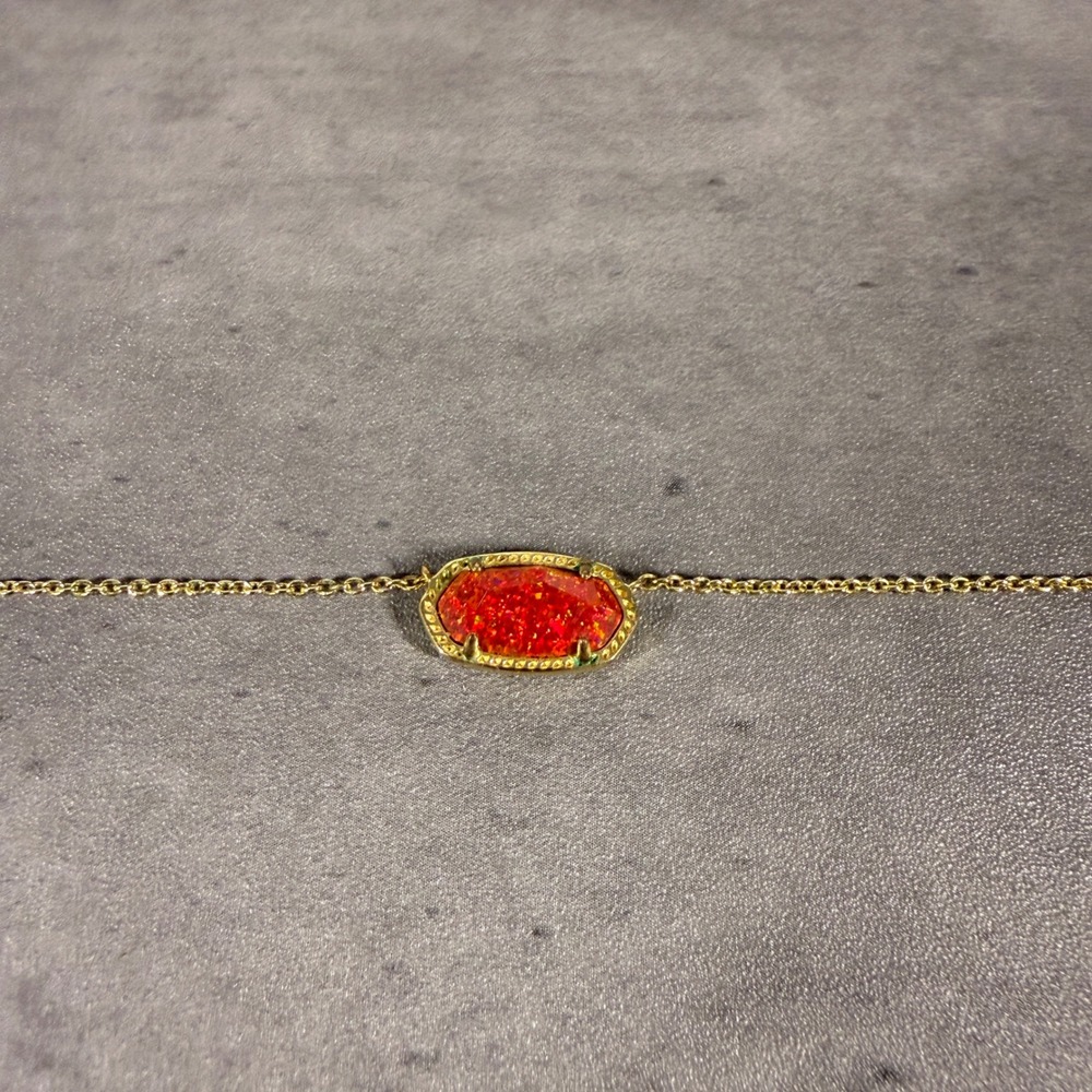 Kendra Scott Elisa Necklace Women Red Gold Kyocera Opal Pendant Dainty Jewelry